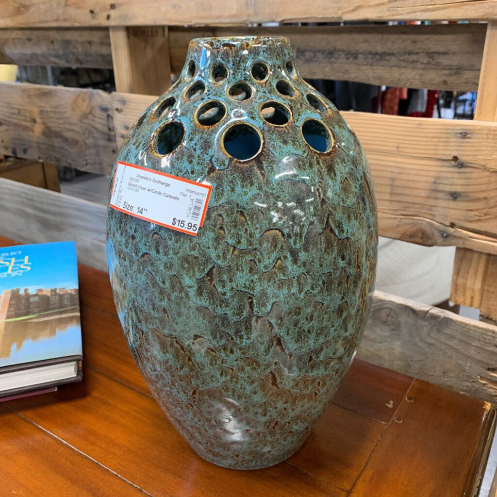Glazed Vase w/Circle Cutouts
