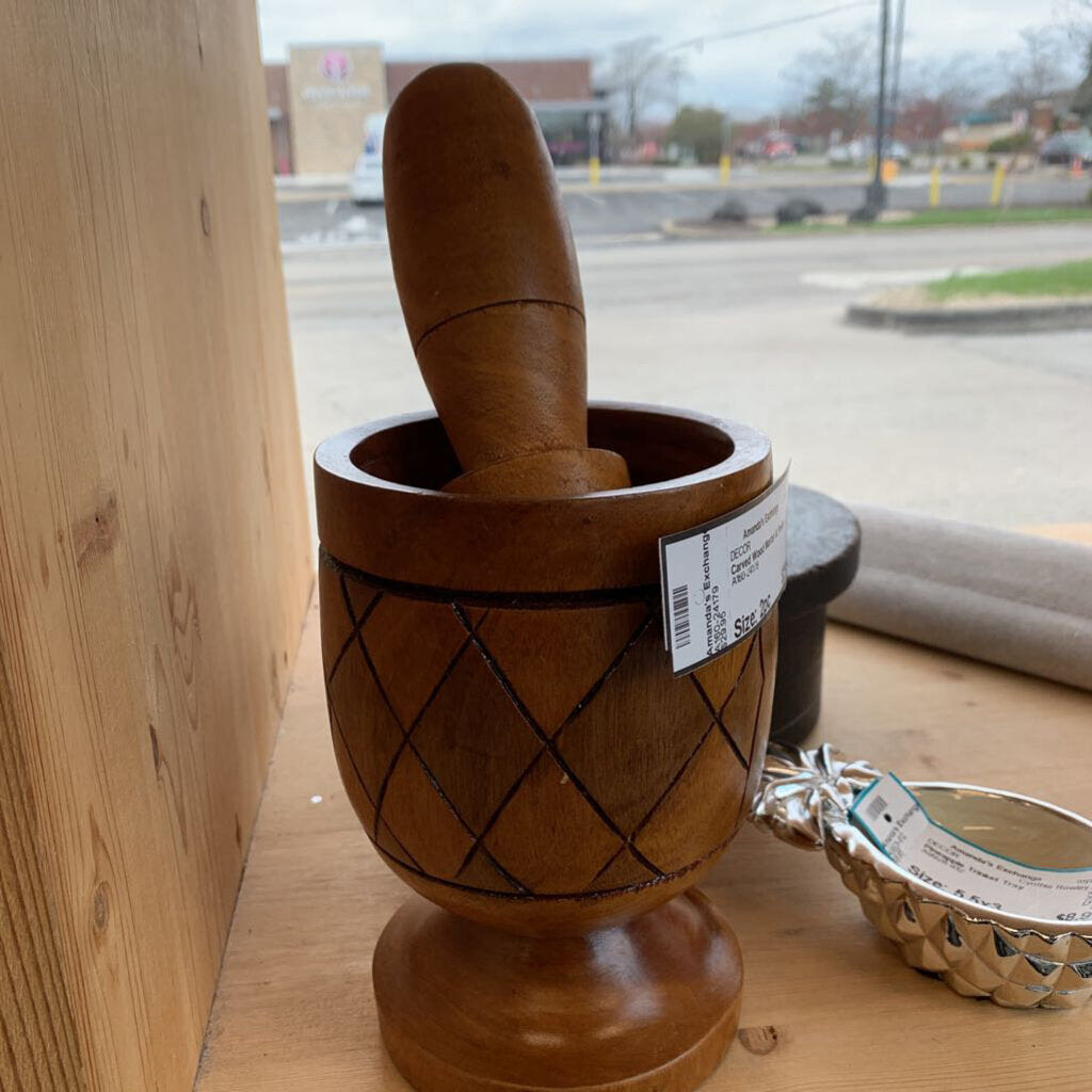 Carved Wood Mortar & Pestle