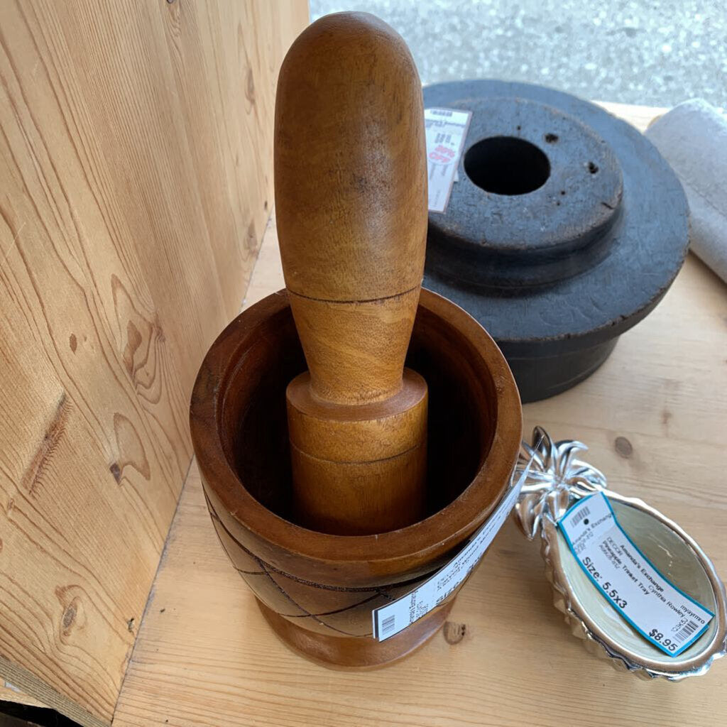 Carved Wood Mortar & Pestle