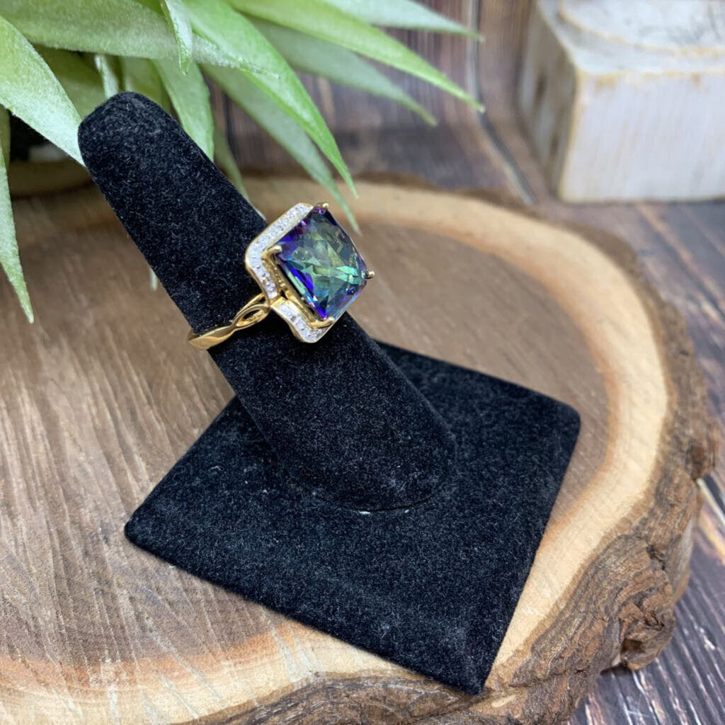14k Mystic Topaz Diamond Ring
