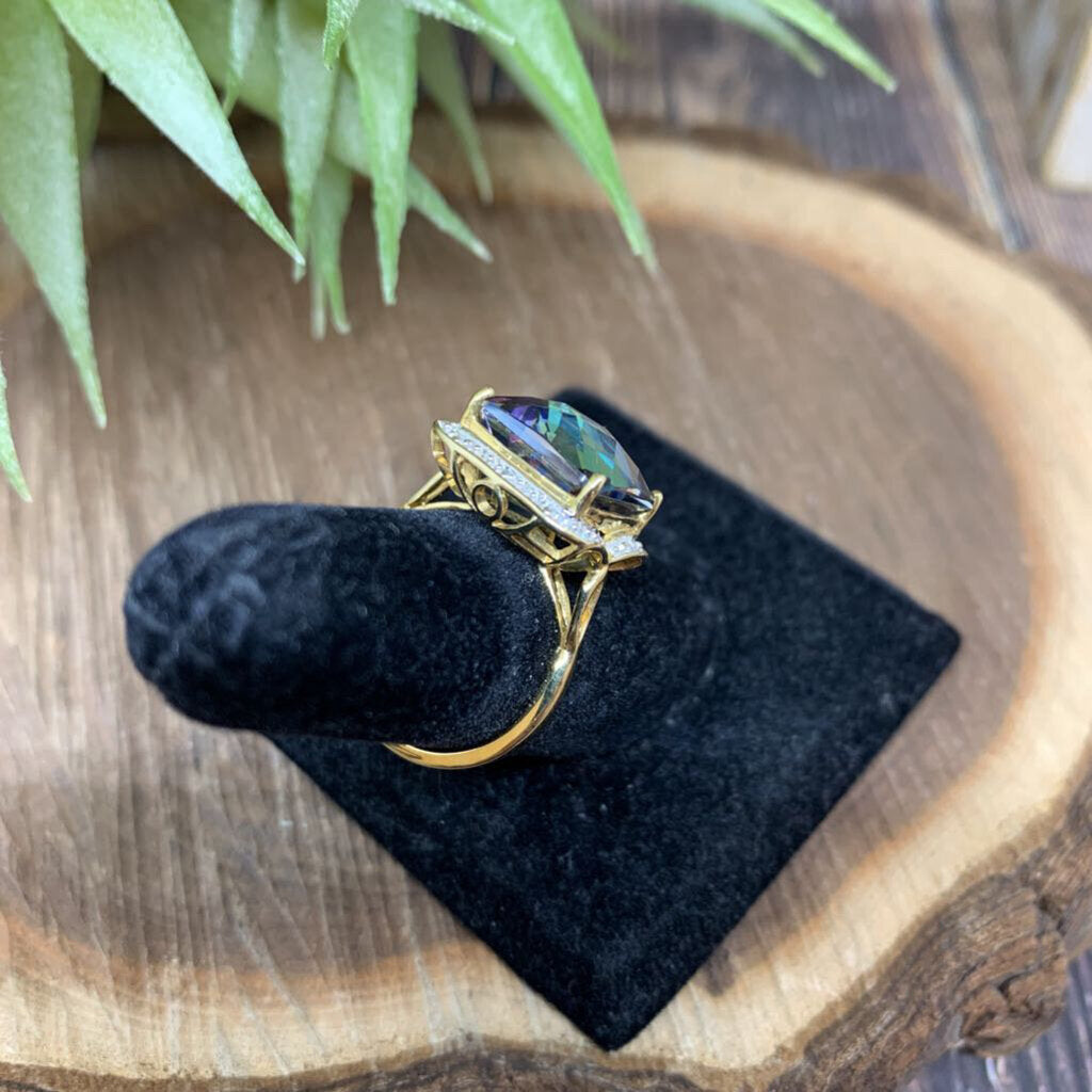 14k Mystic Topaz Diamond Ring