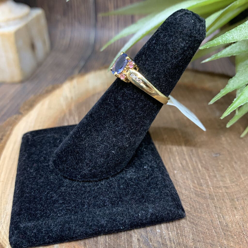 14K Yellow Gold Gemstone & Diamond Ring