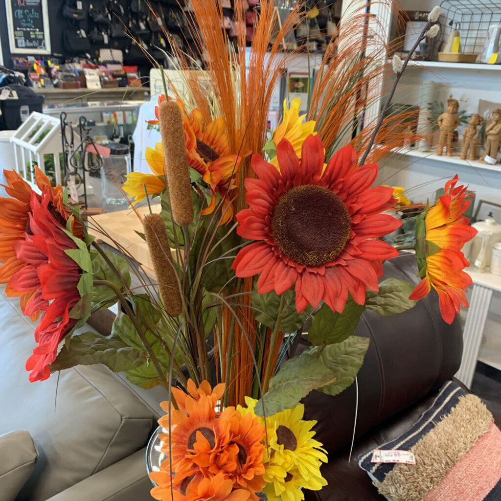Fall Flowers in Glass Vase