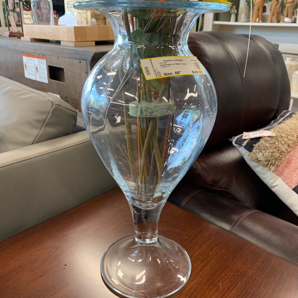 Fall Flowers in Glass Vase