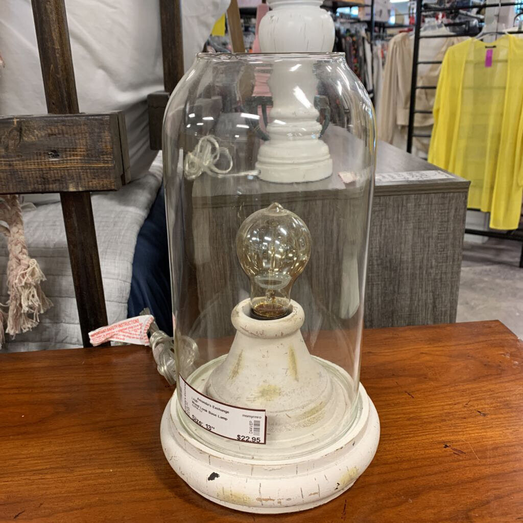 Wood Look Base Lamp w/Cloche