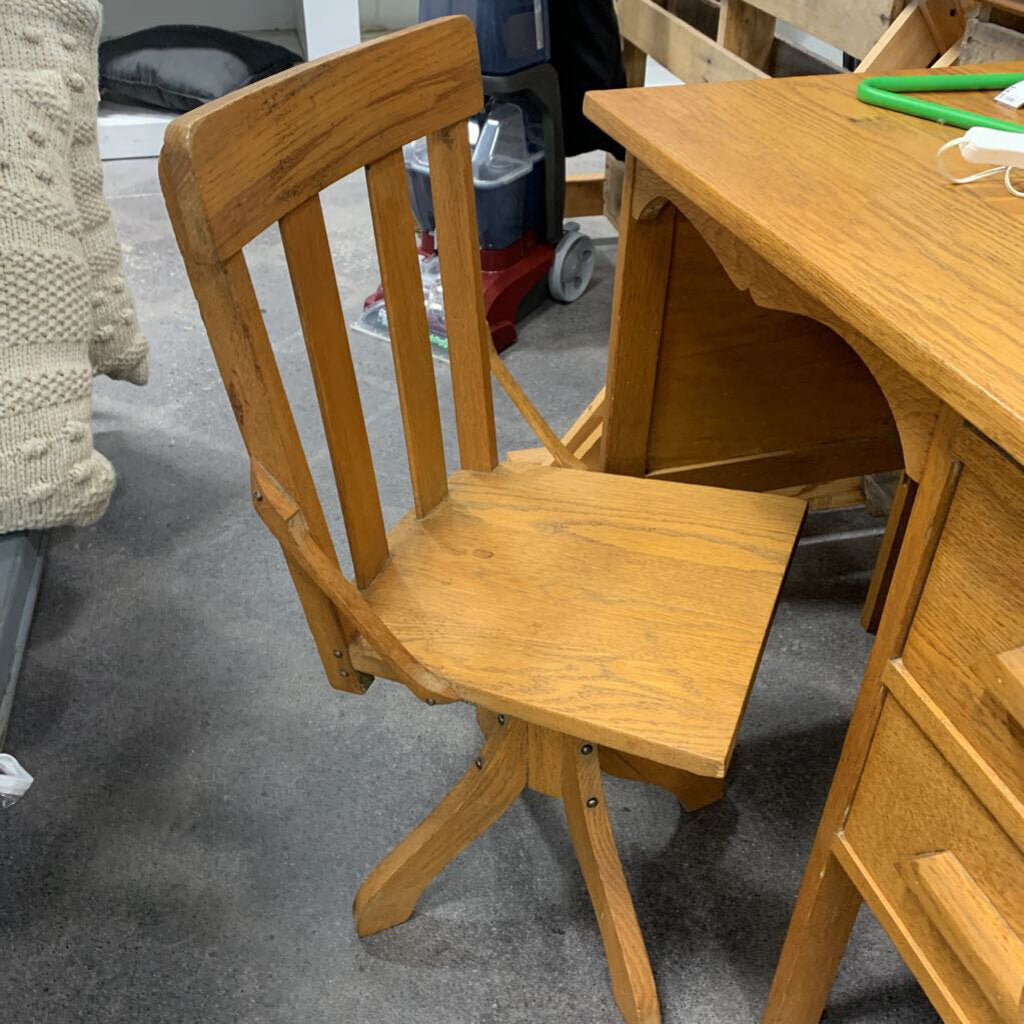 Vintage Pine Wood Child's Desk w/ Chair