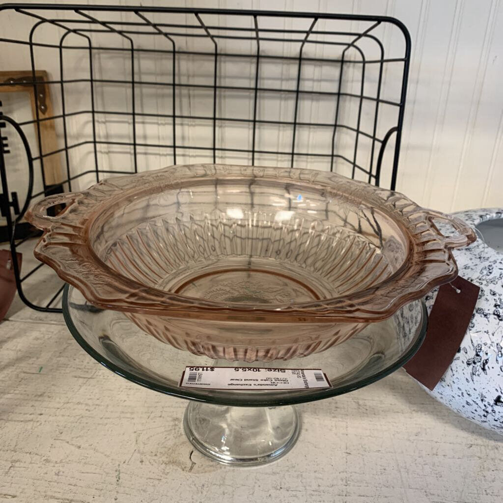 Depression Glass Handled Serving Bowl