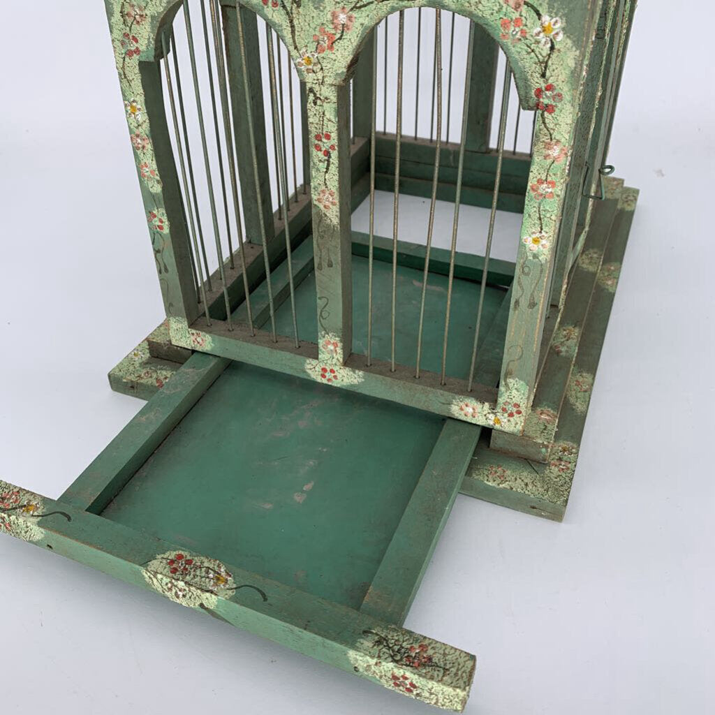 Green Wire Birdcage with Floral Details