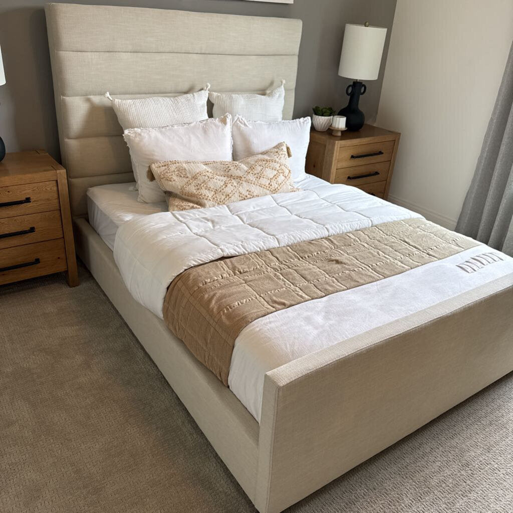 Tufted Upholstered Bed with Mattress and Bedding
