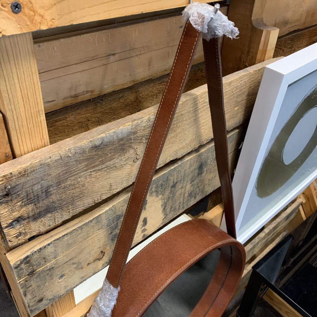 Leather Bound Round MIrror