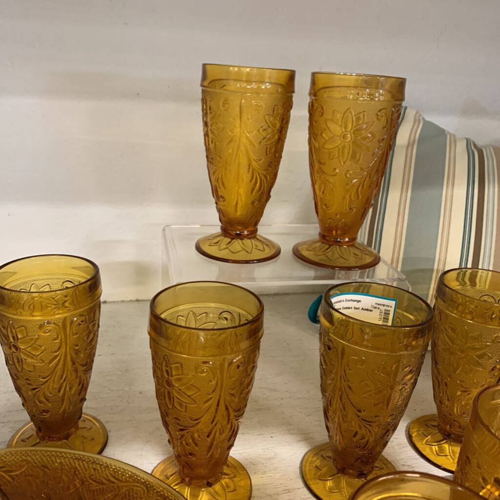 Amber Glass Goblet Set