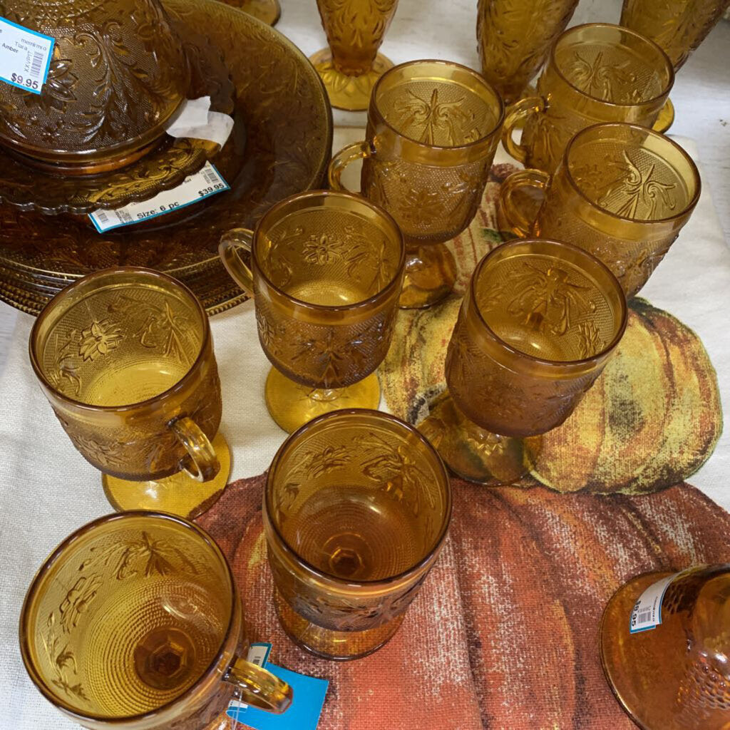 Amber Glass Pedestal Mug Set