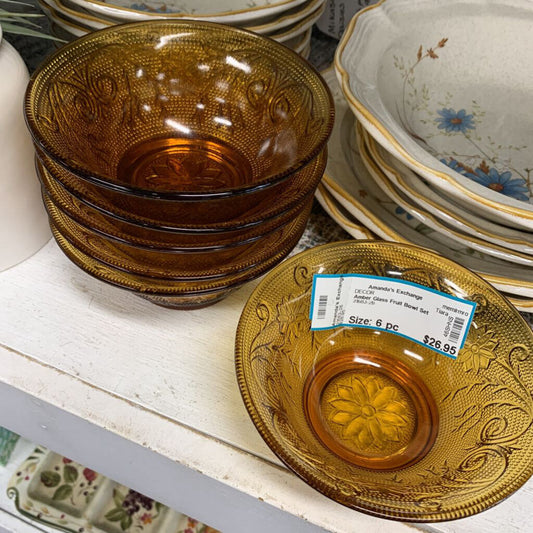 Amber Glass Fruit Bowl Set