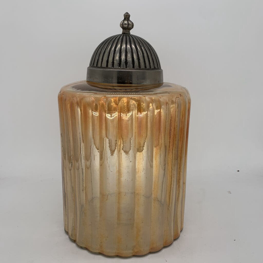 Round Amber Glass Canister w Lid
