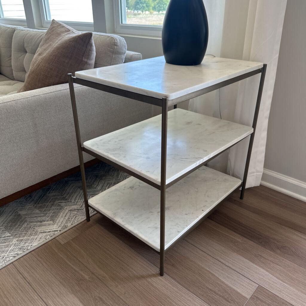 3 Tiered Marble and Metal Side Table