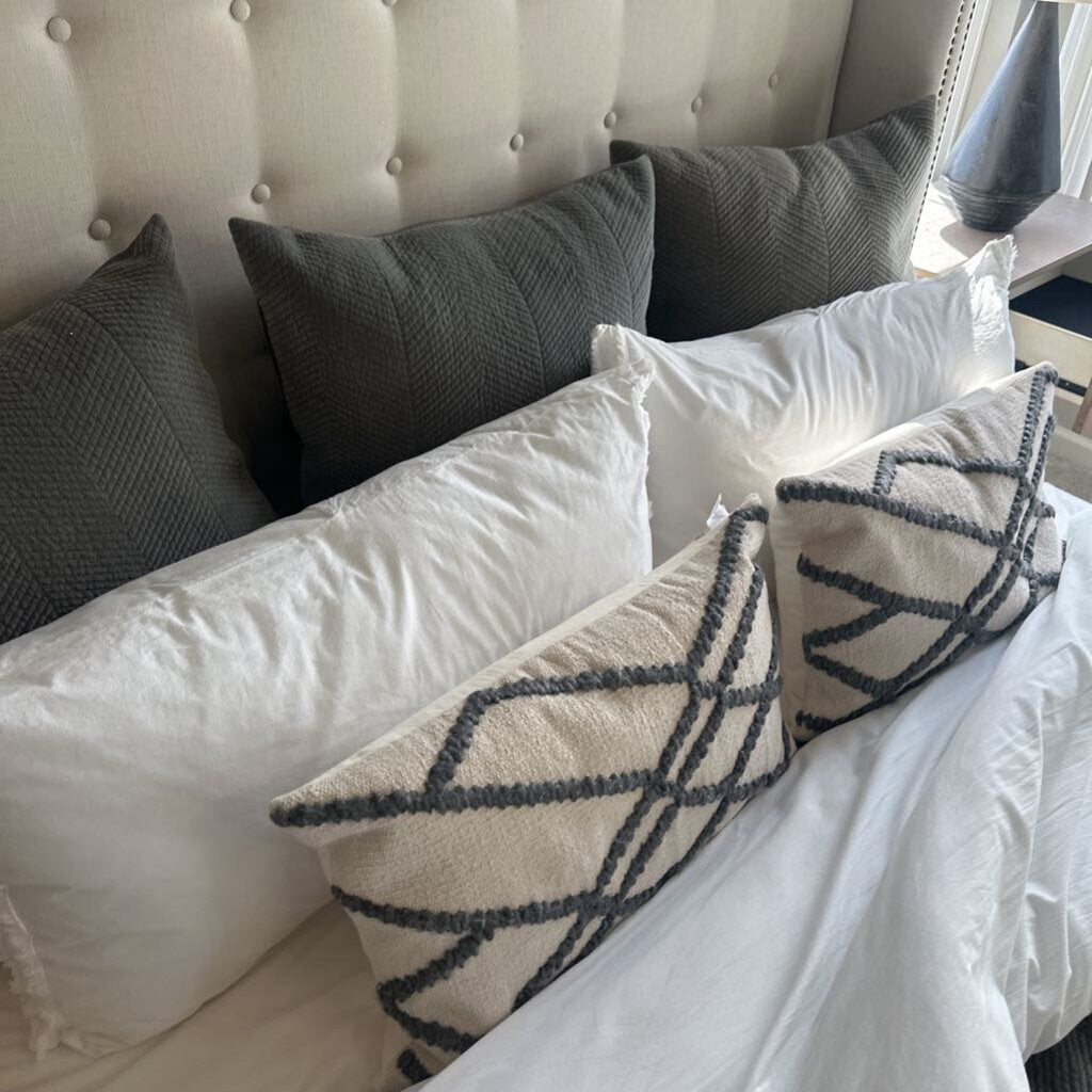 Upholstered King Bed with Mattress, 7 Pillows and Comforter