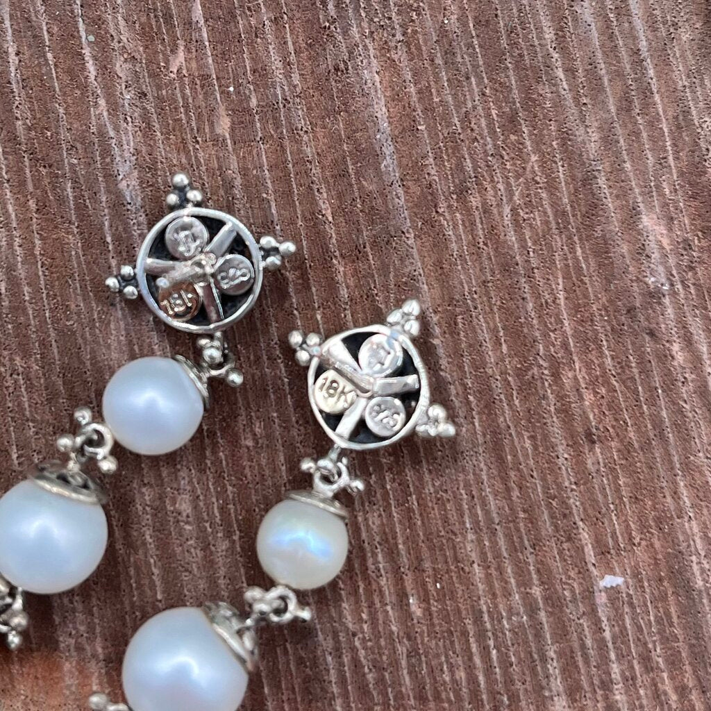 John Hardy Sterling/18k/ Pearl Drop Earrings