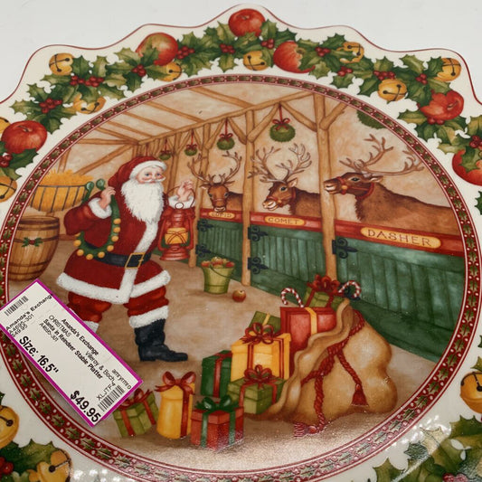 Santa in Reindeer Stable Platter
