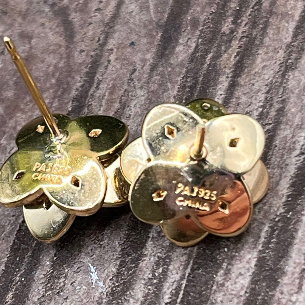 Blue Topaz & Diamond Flower Stud Earrings