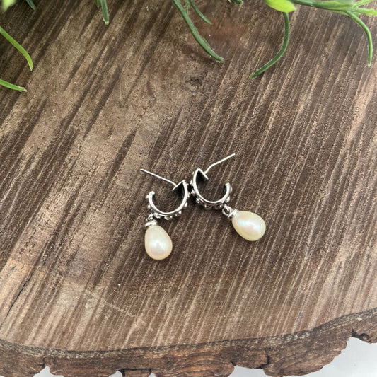 Huggie Pearl Drop Earrings
