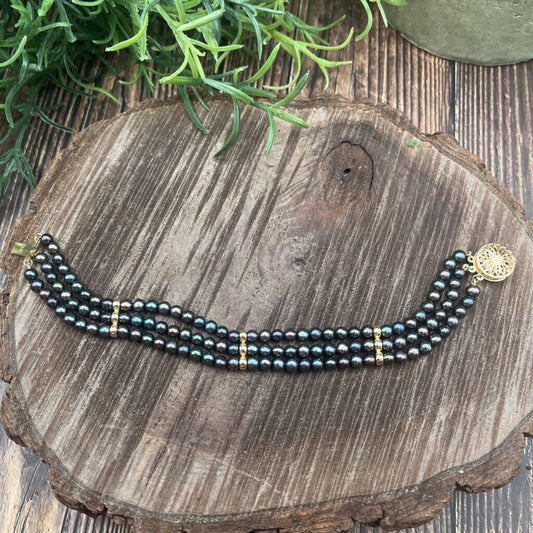 14k Triple Strand Pearl Bracelet