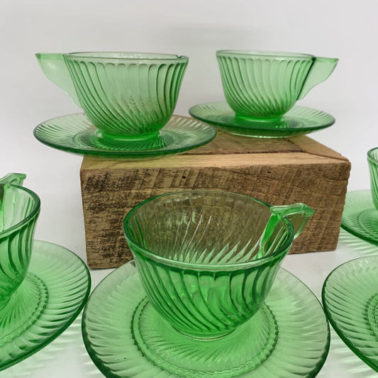 Uranium Glass Cups and Saucer