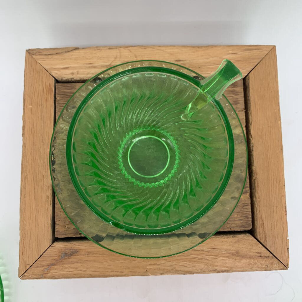 Uranium Glass Cups and Saucer