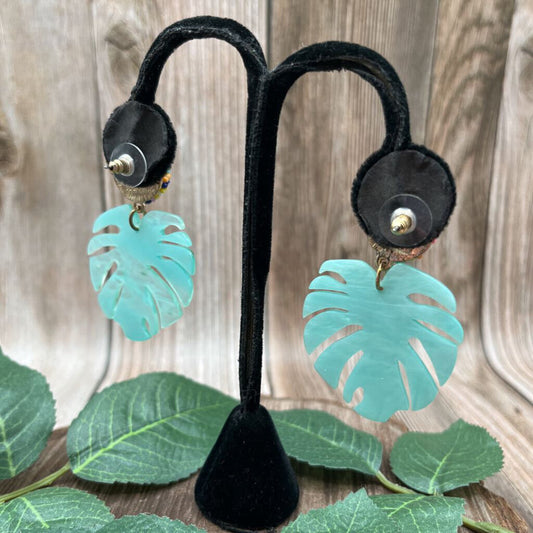 Monstera Leaf Resin Earrings