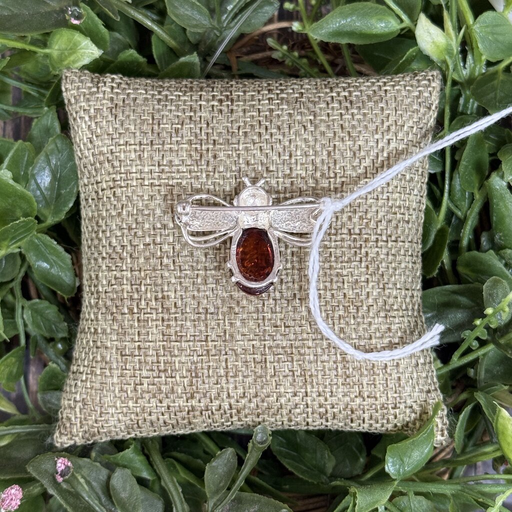 Sterling & Amber Bee Brooch