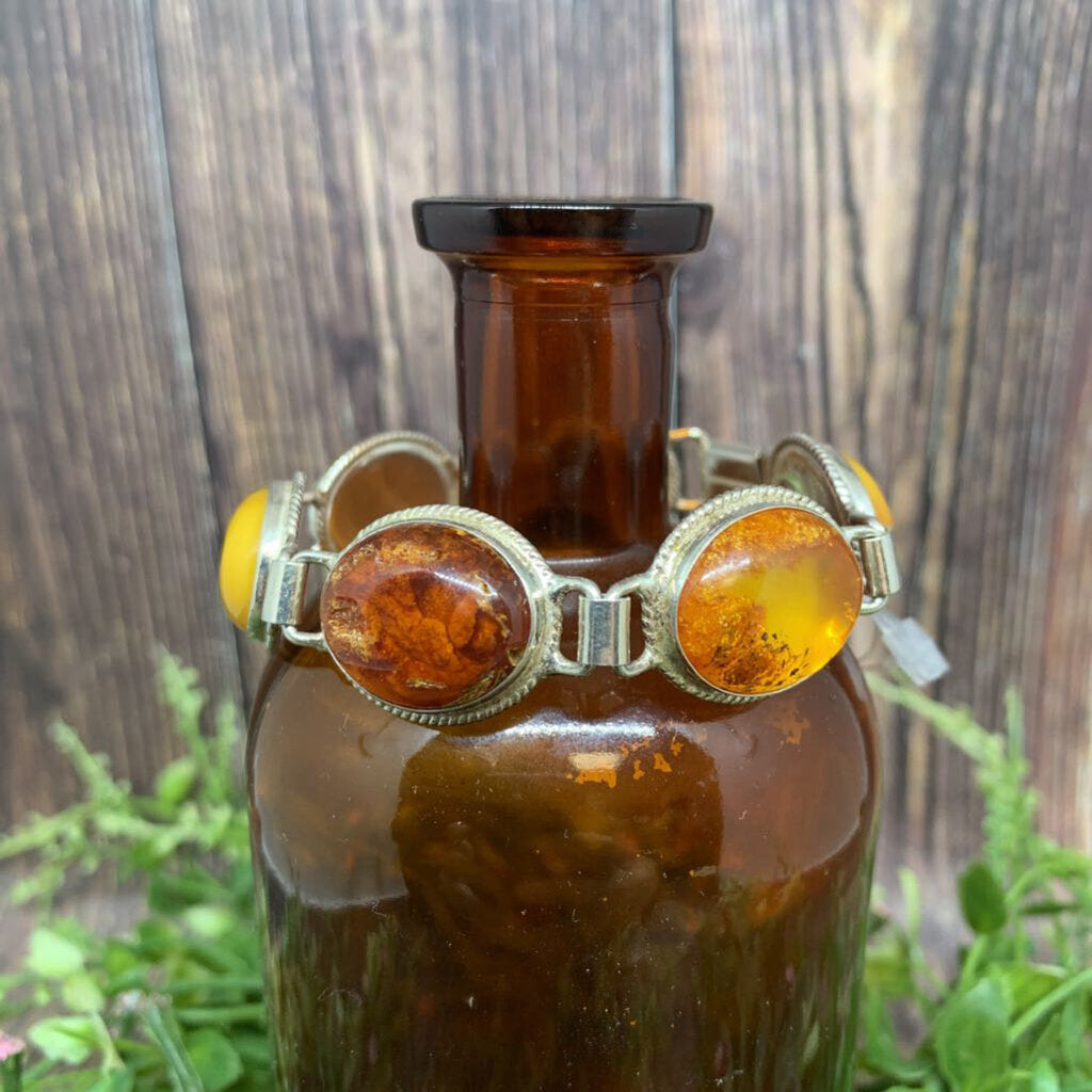 Sterling Silver and Amber Links Bracelet