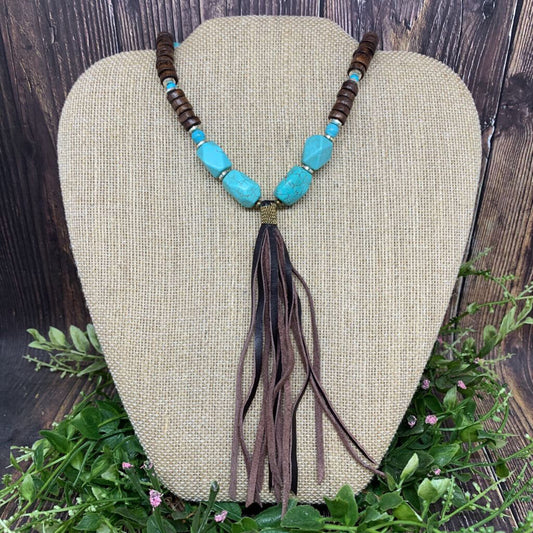 Johnny Was Wood, Stone, Leather Necklace