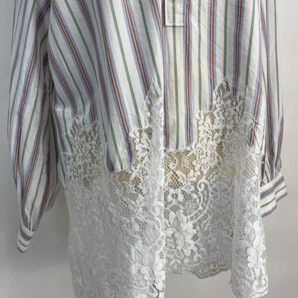 Pilcro Lace Hem Stripe Shirt