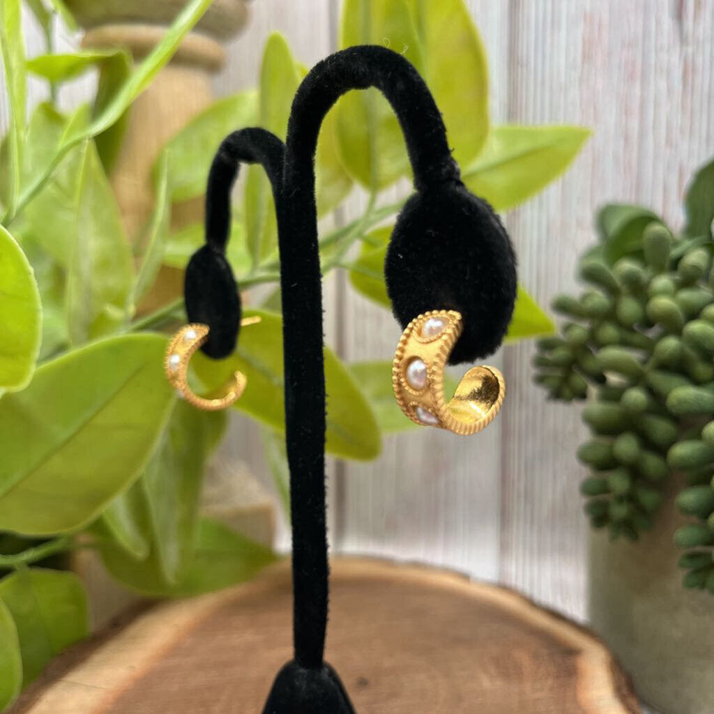 Pearl Huggie Hoops