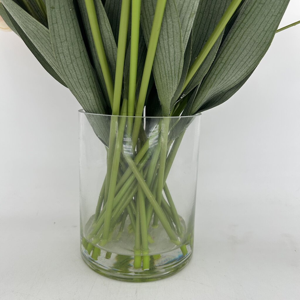 Faux Tulips in Glass Pot
