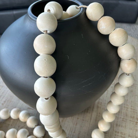 Ceramic Vase w Wood Beads AS IS