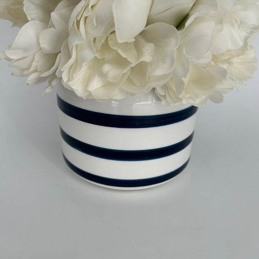 Faux Hydrangeas in Striped Vase