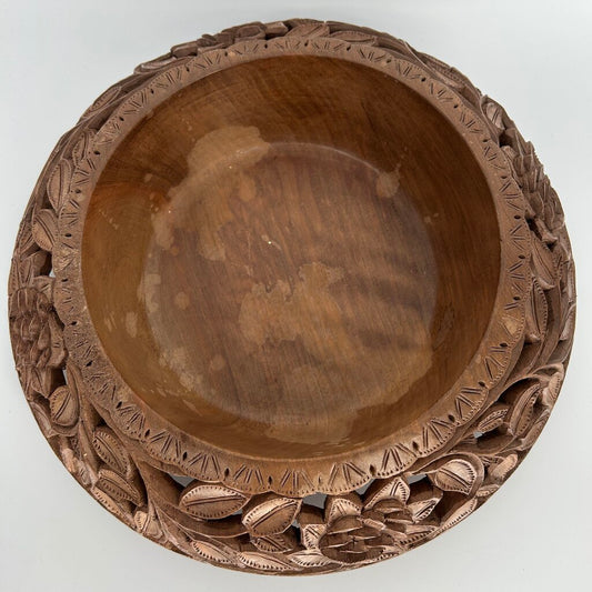 Ornate Floral Carved Fruit Bowl