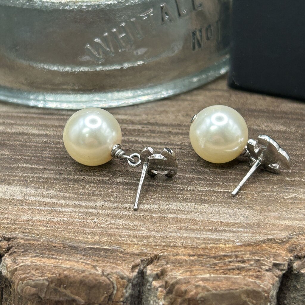 Chanel Classic Crystal CC Pearl Earrings