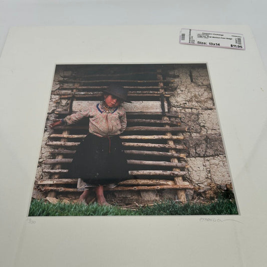 Child by Wall Matted Print