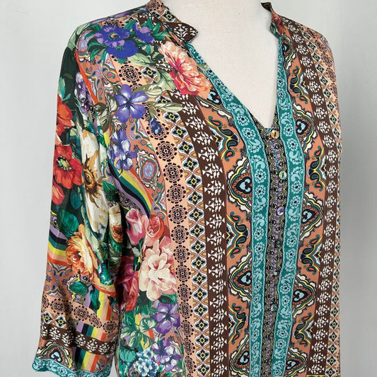 Johnny Was L/s Floral Silk Shirt