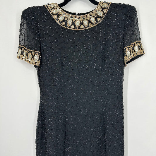 A.J. Bari S/s Beaded Silk Dress