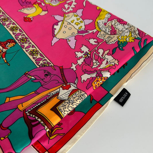 Silk Scarf with Flowers & Horses