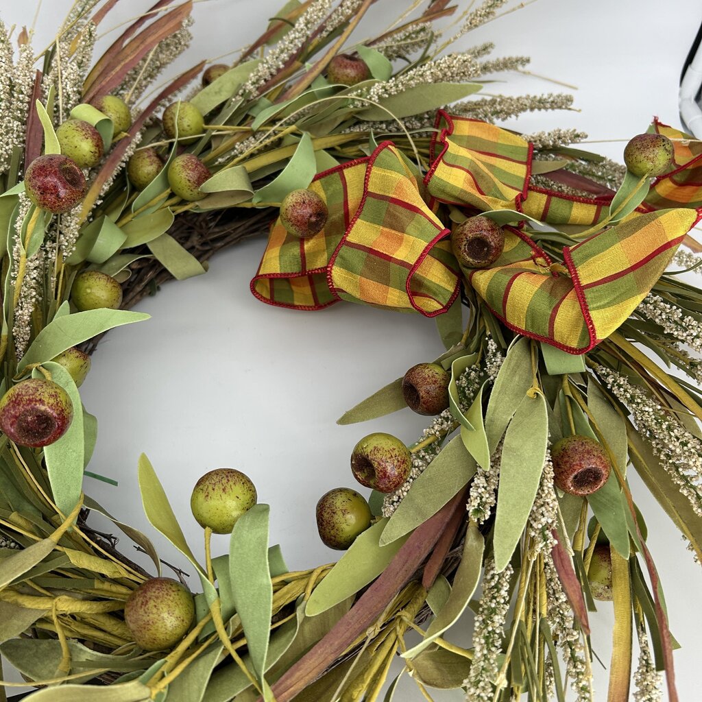 Wheat with Plaid Bow Wreath