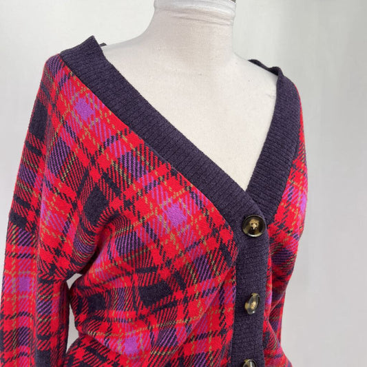 Ann Taylor L/s Plaid Cardigan