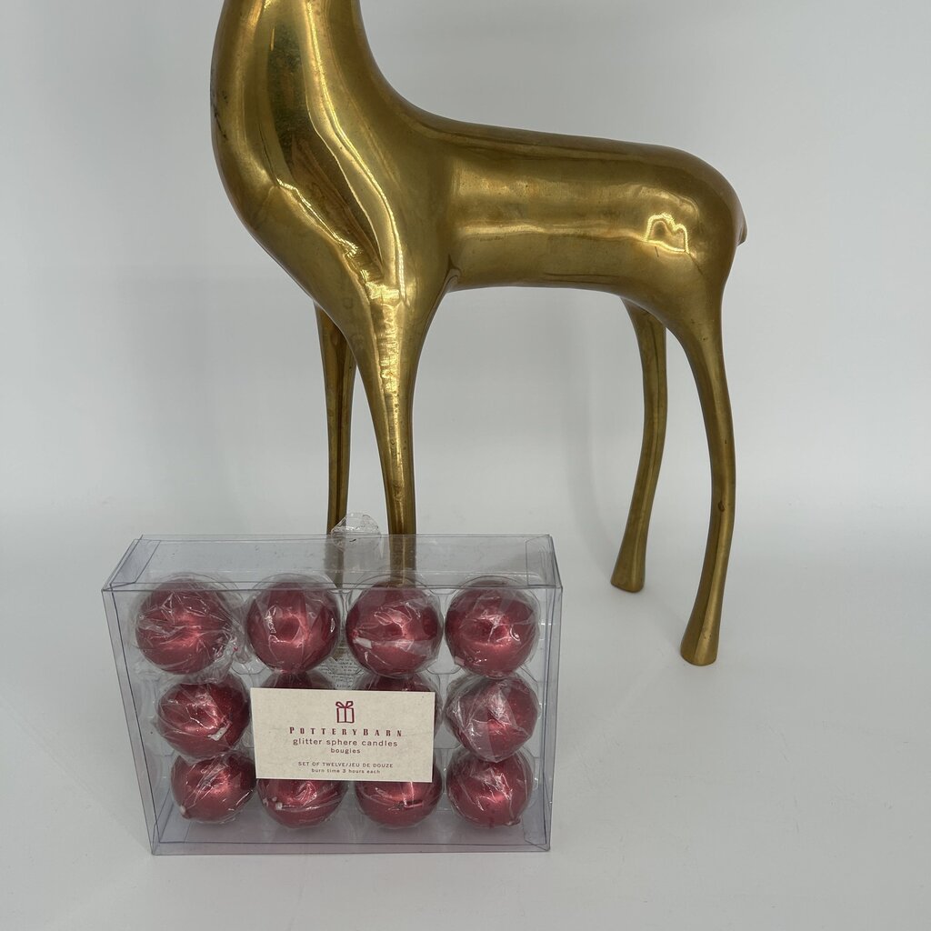 VTG Brass Reindeer Candlestick w/Candles