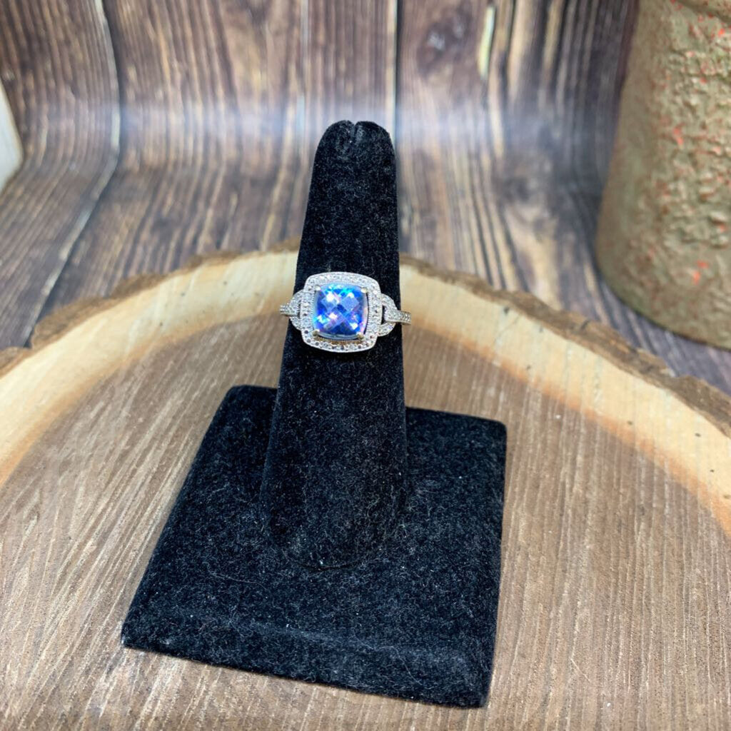 10K WG Mystic Blue Topaz & Diamond Ring