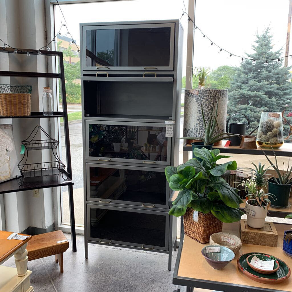 Tall Metal Cabinet with Glass Doors