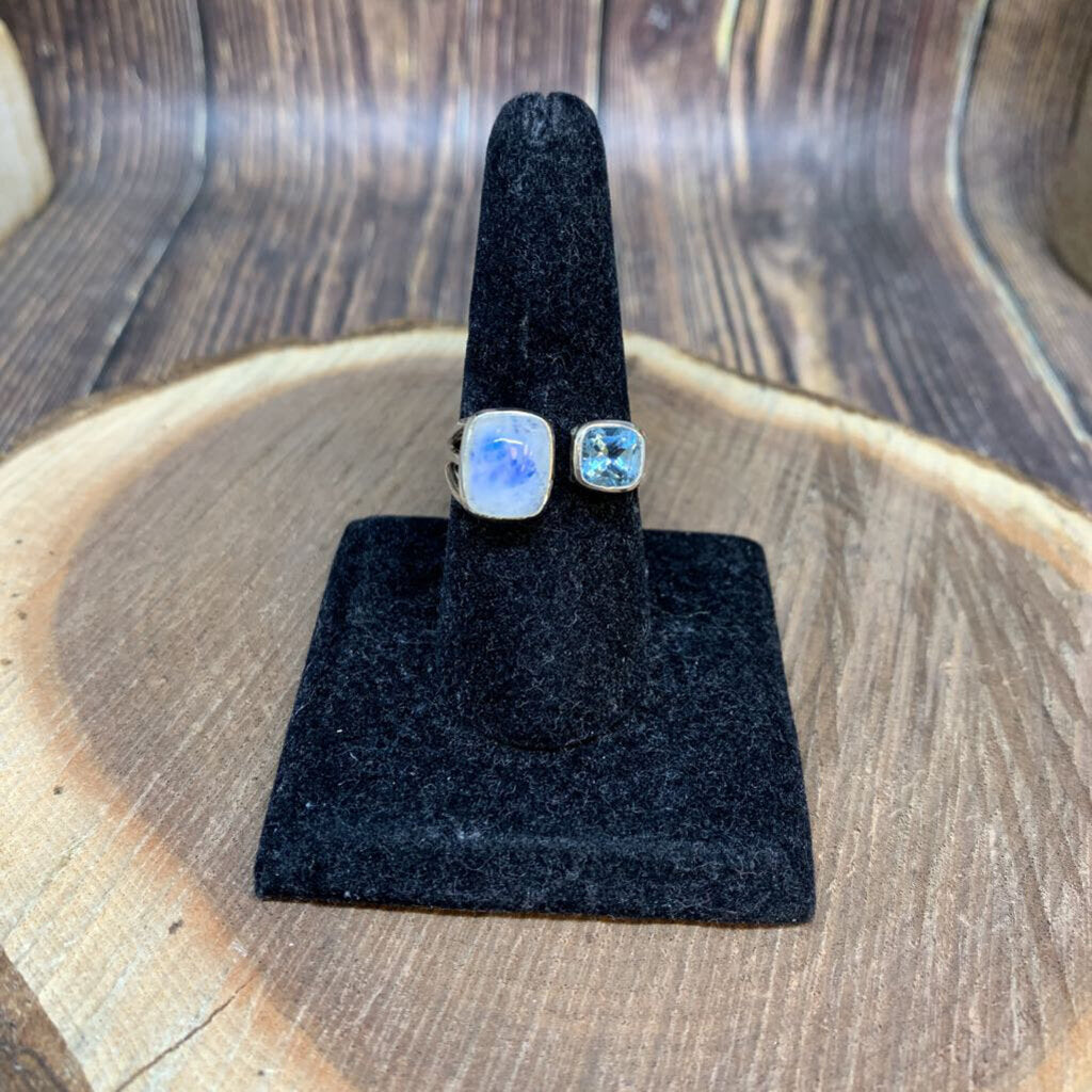 Sterling Aquamarine & Moonstone Ring