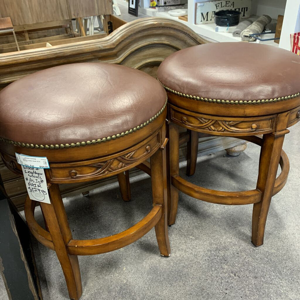 Wood & Leather Stools AS IS