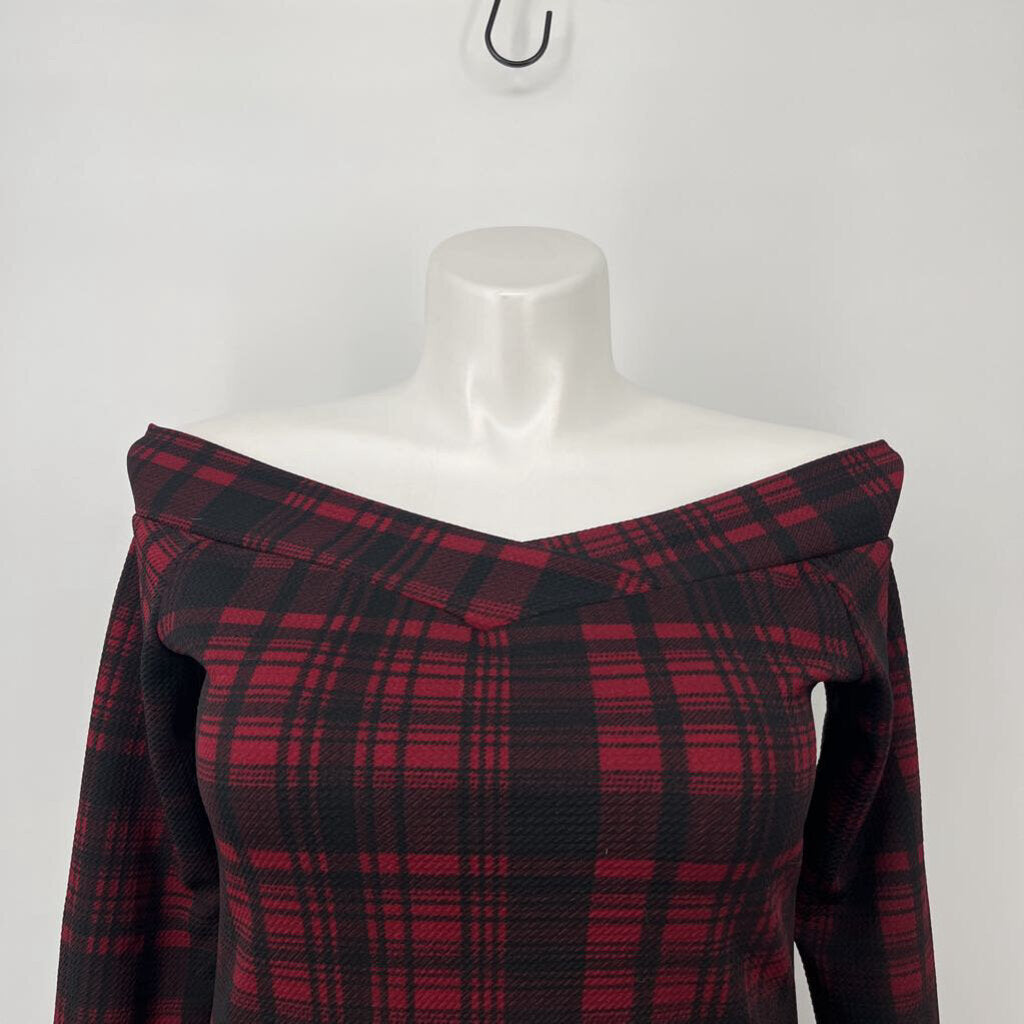 Peach Couture L/s Plaid Dress